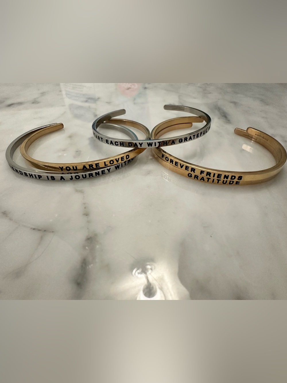 Mantra Inspirational Mixed Metal Cuff Bracelet Set - Gold & Silver